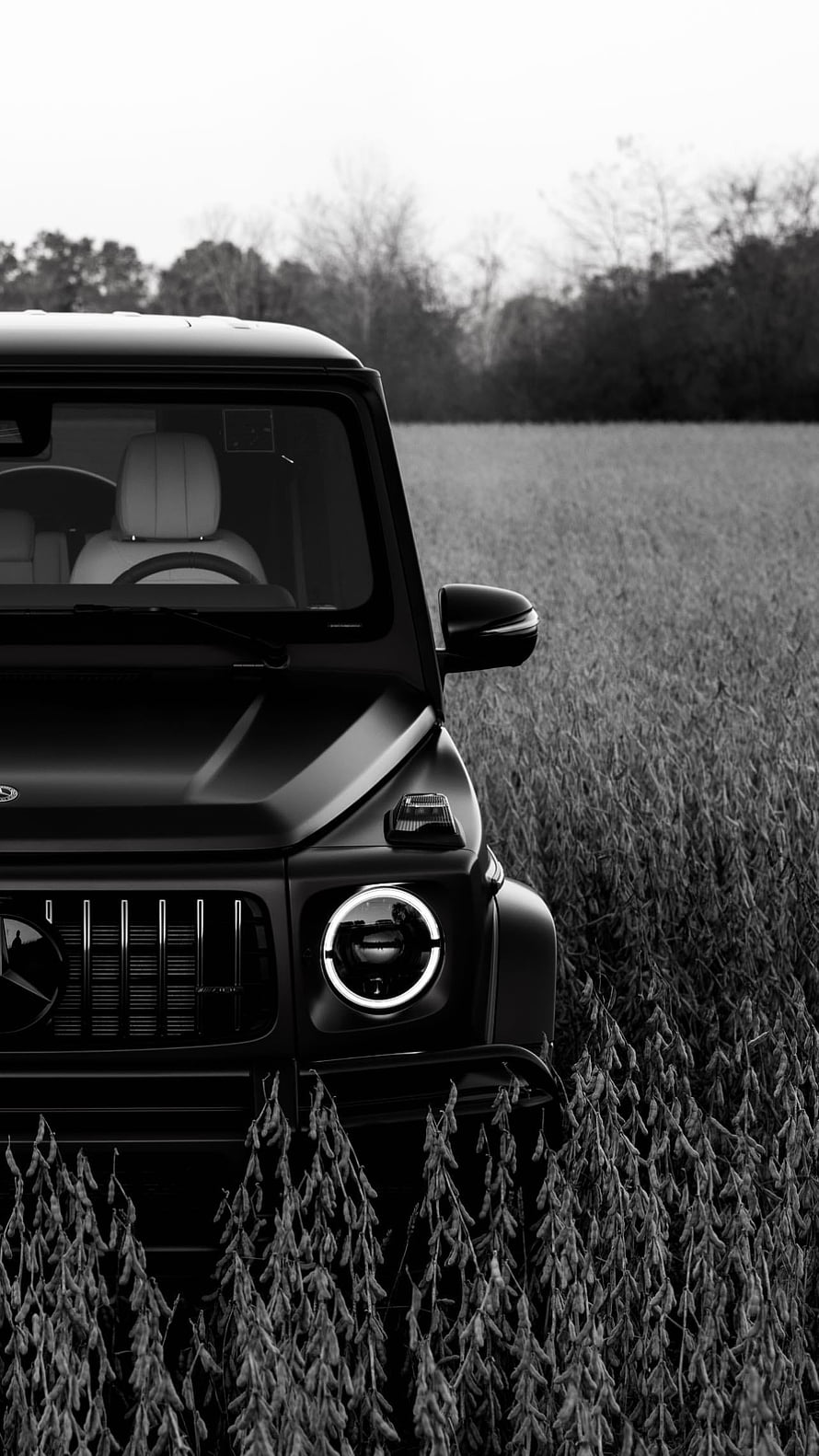 Matte Black Mercedes-Benz G-Class SUV in a Field HD phone wallpaper