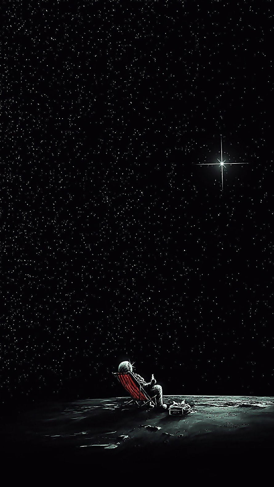 Astronaut Relaxing in a Red Chair Under a Starry Night Sky HD phone wallpaper