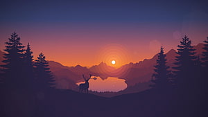 Silhouette of a Stag Deer in Mountain Forest at Sunset HD wallpaper