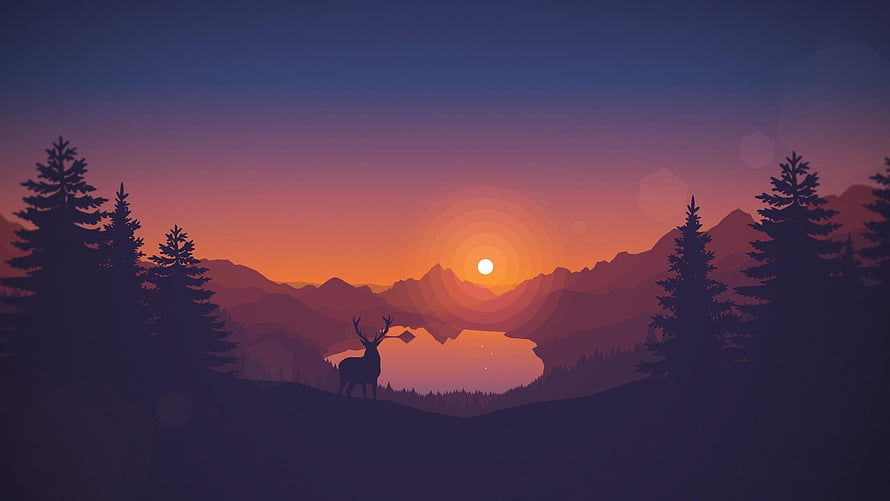 Silhouette of a Stag Deer in Mountain Forest at Sunset HD wallpaper