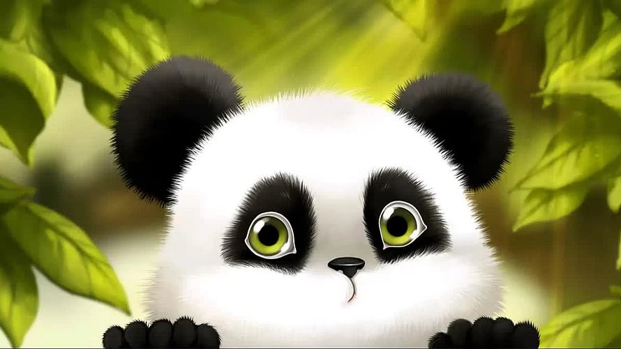 Cute Baby Panda Peeking Through Lush Green Leaves in a Vibrant Forest Setting HD wallpaper