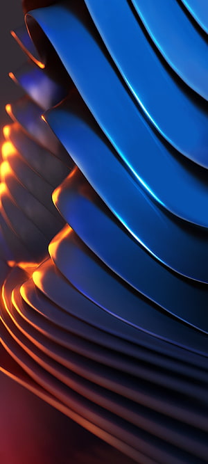 Abstract 3D flowing blue and orange metallic ribbons with dramatic lighting HD phone wallpaper