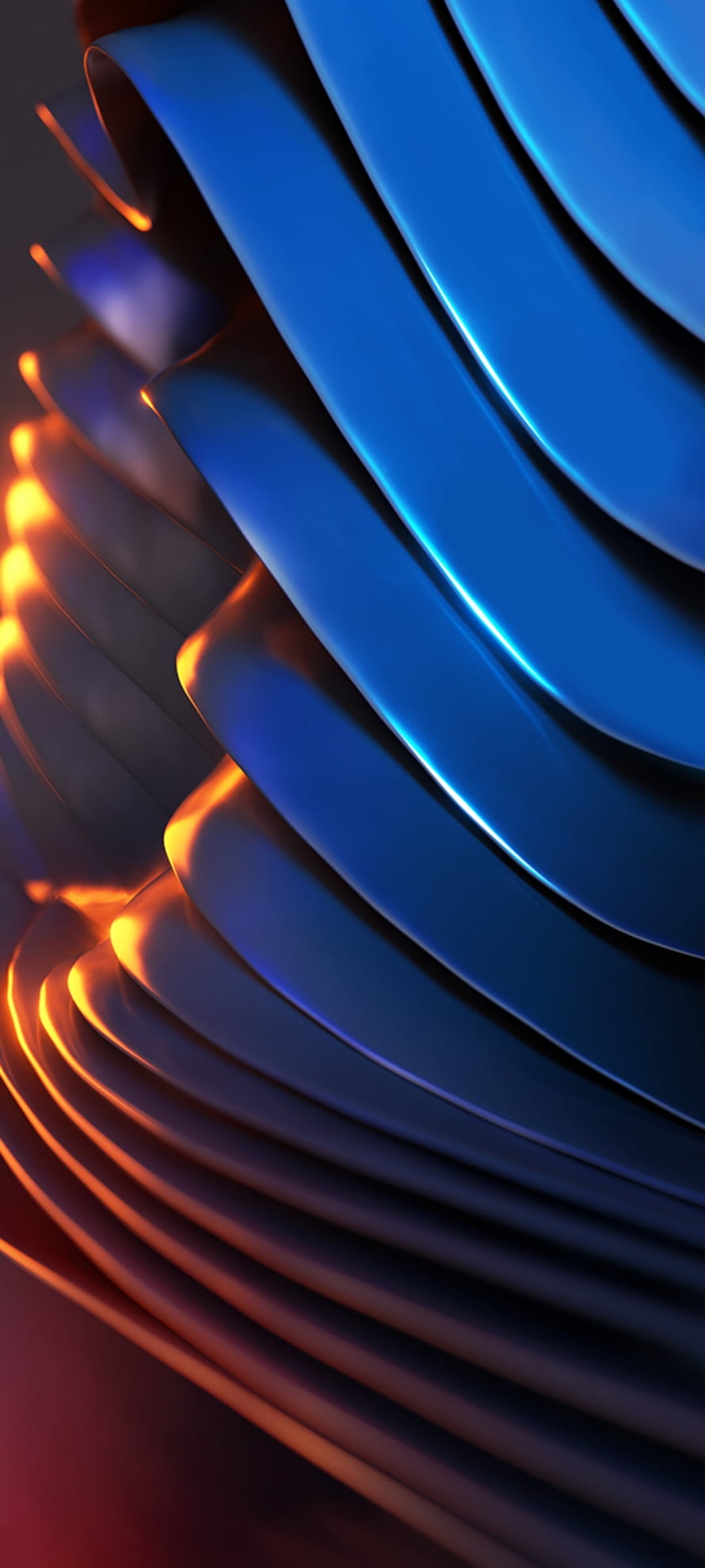 Abstract 3D flowing blue and orange metallic ribbons with dramatic lighting HD phone wallpaper