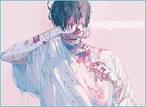 Emotional Anime Boy With Blood Splatter And Distressed Expression HD wallpaper