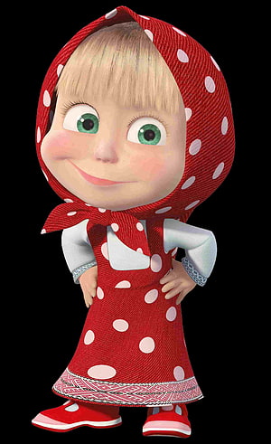 Masha from Masha and the Bear in a red polka dot dress and headscarf HD phone wallpaper