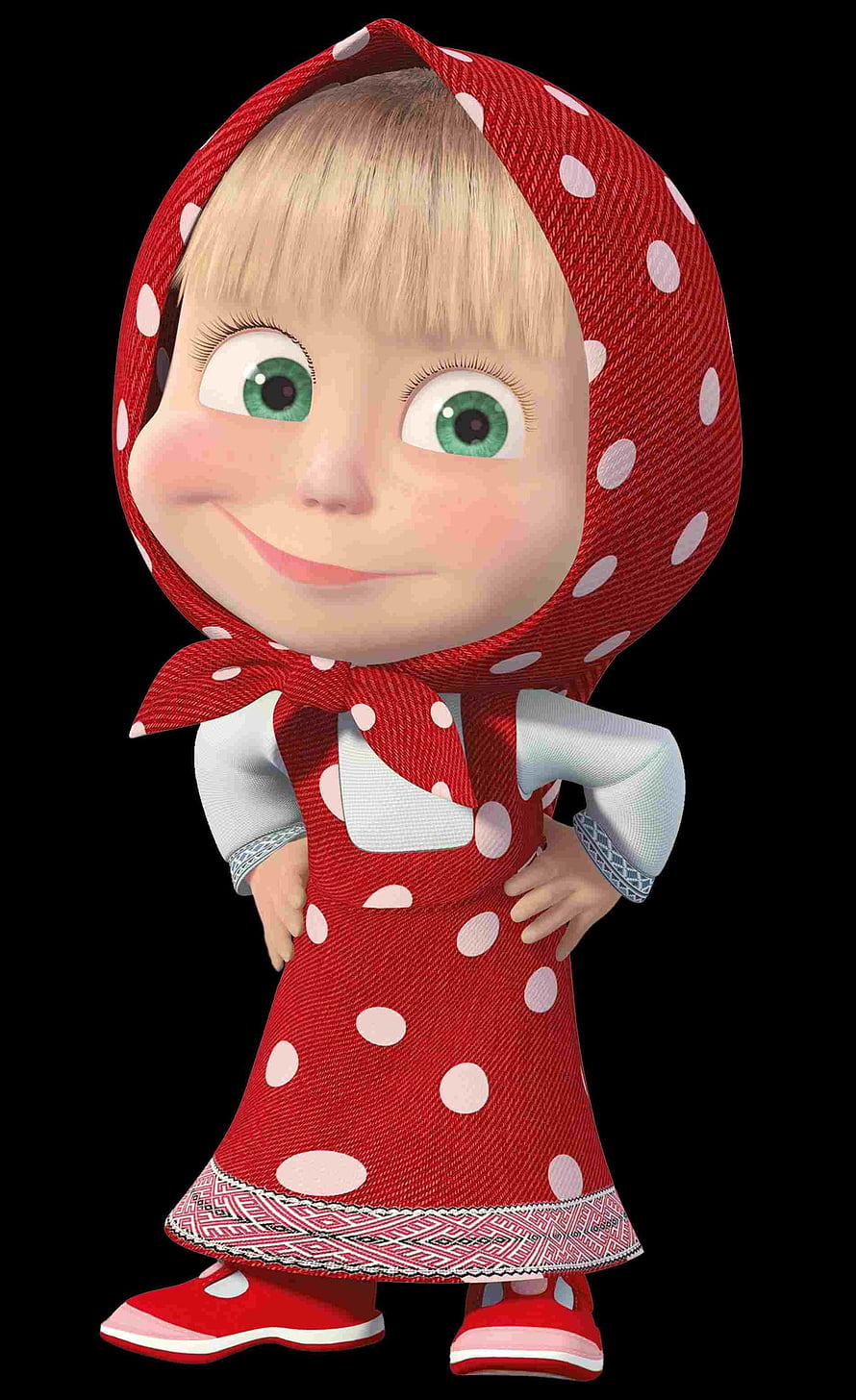 Masha from Masha and the Bear in a red polka dot dress and headscarf HD phone wallpaper