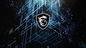 MSI Dragon Shield Logo on Glowing Blue Circuit Board Background HD wallpaper
