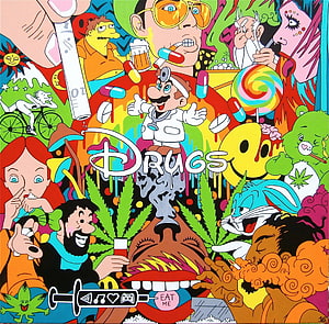 Psychedelic Disney Drug Parody Art Featuring Mario, Bugs Bunny, and Ariel in Acid Trip Style HD wallpaper