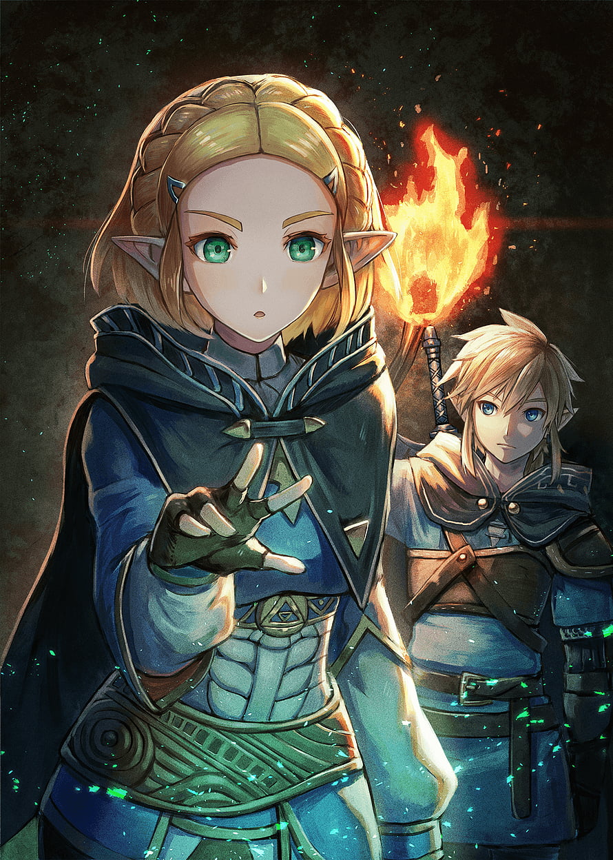 Princess Zelda and Link from The Legend of Zelda Breath of the Wild Fantasy Art HD phone wallpaper