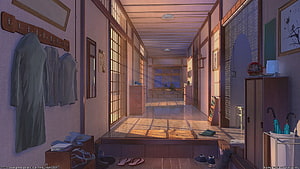 Cozy Japanese House Interior with Warm Evening Light and Traditional Sliding Doors HD wallpaper