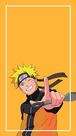 Naruto Uzumaki Winking and Pointing Forward in Orange Jumpsuit on Yellow Background HD phone wallpaper