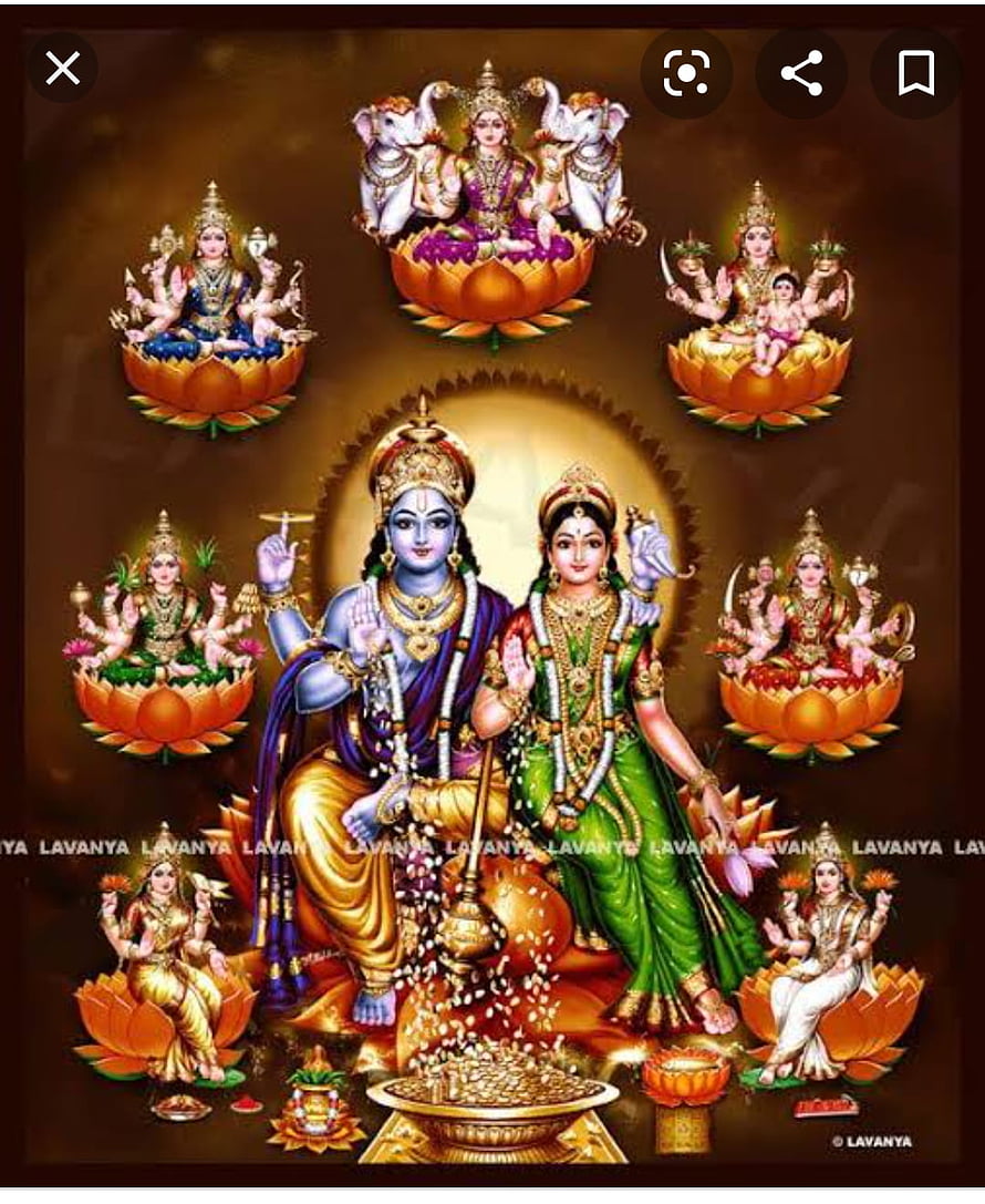 Ashta Lakshmi and Lord Vishnu Divine Hindu Deity Illustration HD phone wallpaper