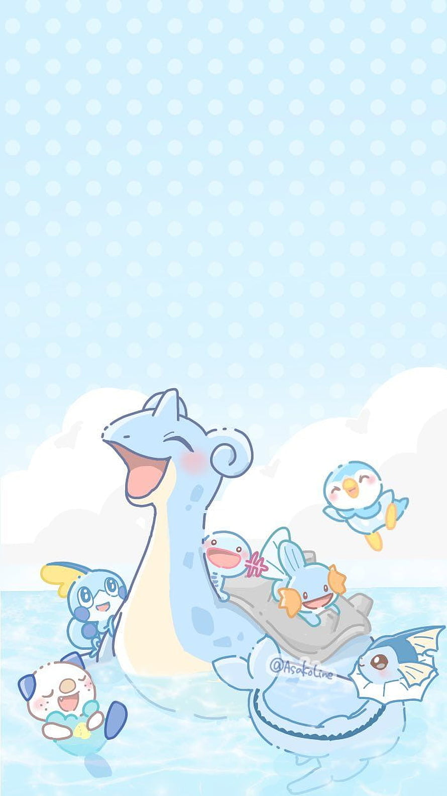 Cute Chibi Pokemon Water Type Group Swimming in a Bright Blue Ocean HD phone wallpaper