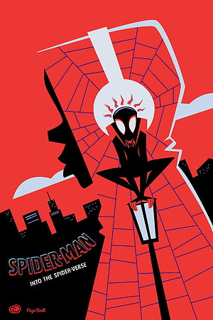 Miles Morales Silhouette Perched on Streetlamp in Spider-Verse Style HD phone wallpaper