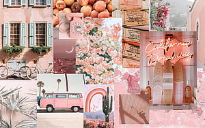 Pink Aesthetic Collage Featuring California Dreaming, Vintage Van, and Pastel Florals HD wallpaper