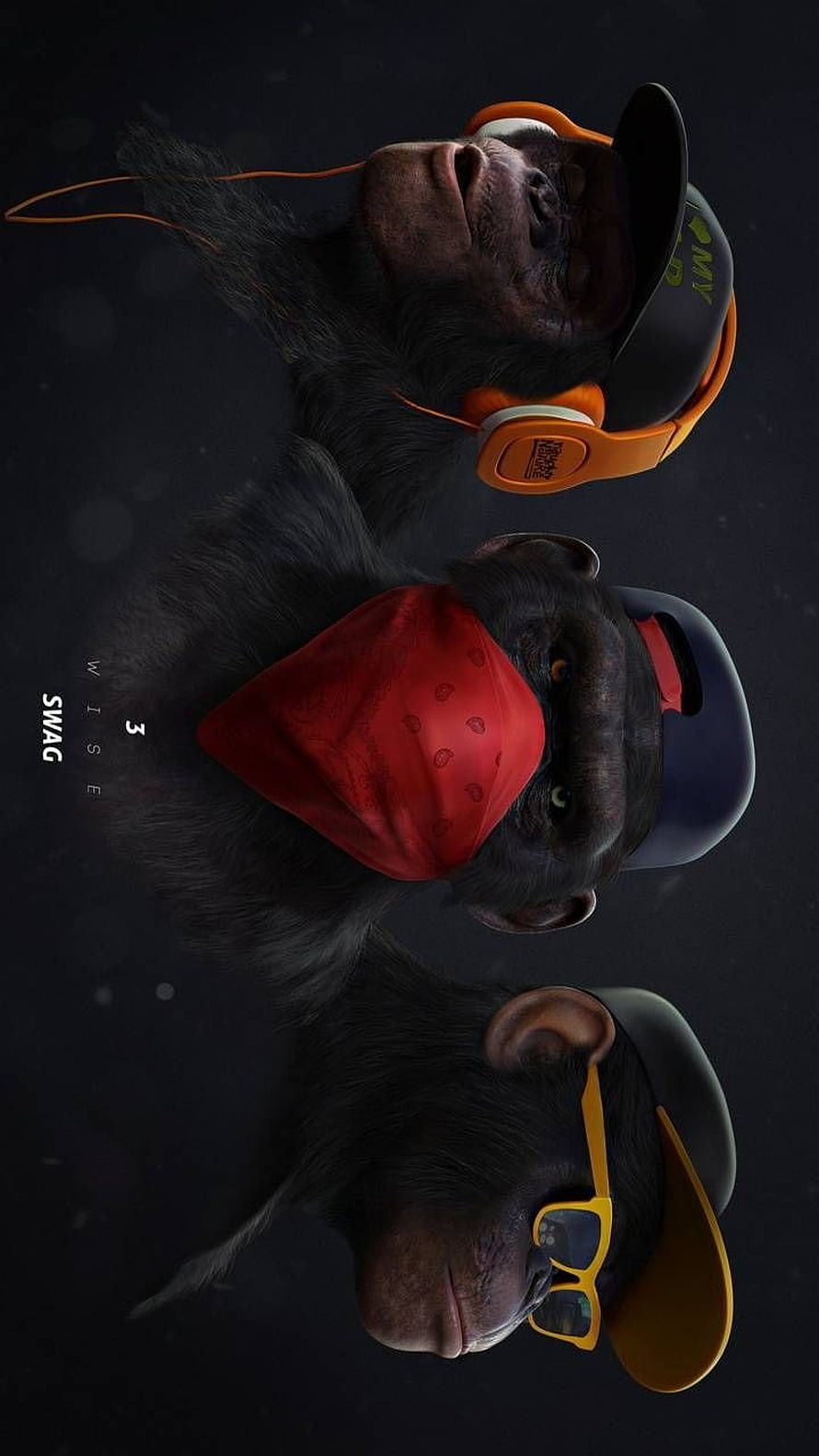 Three Cool Hip Hop Chimpanzees Wearing Headphones, Bandana, and Sunglasses HD phone wallpaper