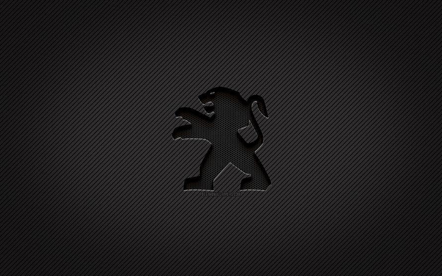 Peugeot Lion Emblem on Dark Carbon Fiber Texture with Grunge Style HD wallpaper