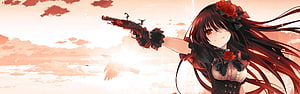Anime Girl With Red Roses And Revolver Gun Against Sunset Sky HD wallpaper