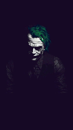 Joker Dark Portrait with Green Hair and Patterned Suit Against Black Background HD phone wallpaper