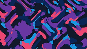 Vibrant Abstract Camouflage Pattern with Purple, Pink, and Blue Organic Shapes on Dark Background HD wallpaper