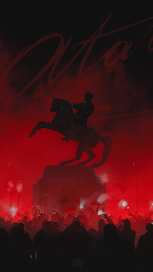 Atatürk Monument Silhouette in Red Smoke with Crowd HD phone wallpaper