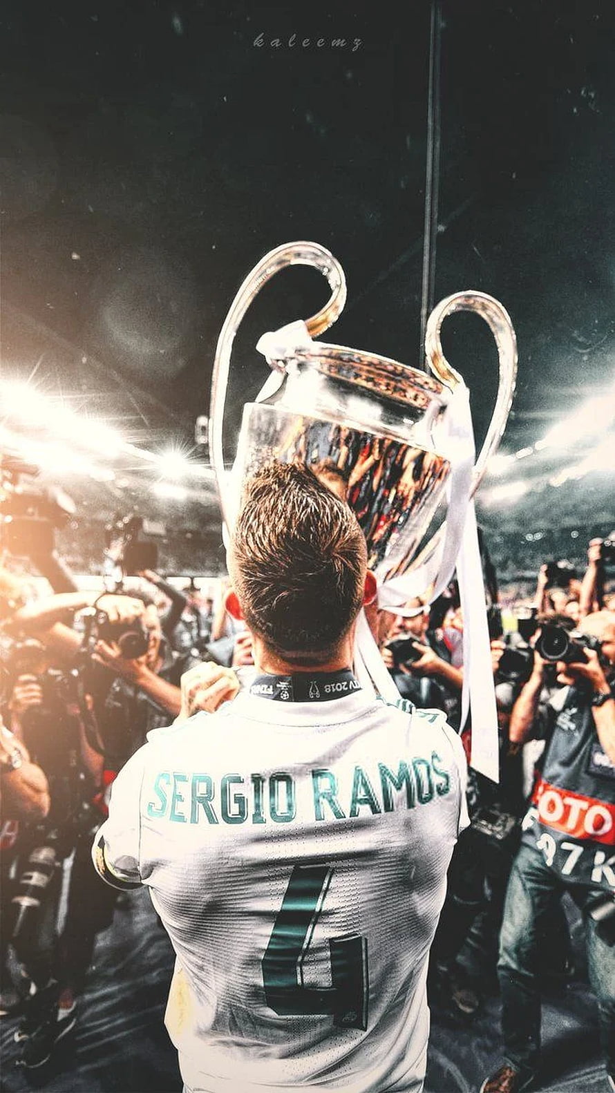 Sergio Ramos lifting the UEFA Champions League trophy in a Real Madrid jersey HD phone wallpaper