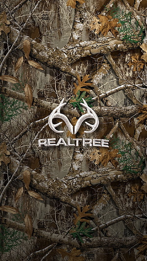 Realtree Edge Camouflage Pattern with Deer Antler Logo on Woodland Background HD phone wallpaper