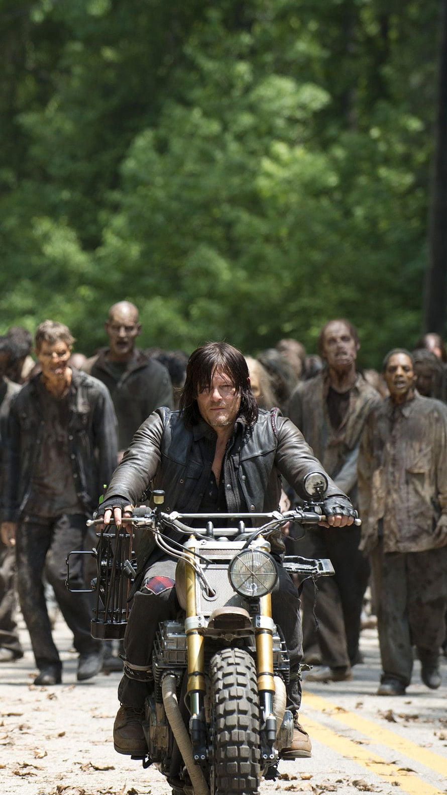 Daryl Dixon Riding a Custom Motorcycle Through a Zombie Horde in The Walking Dead HD phone wallpaper