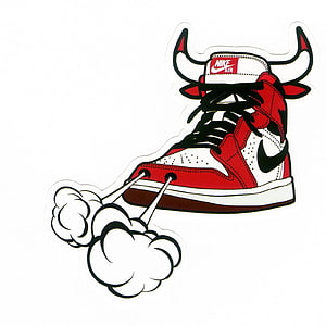 Cartoon Nike Air Chicago Bulls Sneaker with Bull Horns and Smoke Puffs HD phone wallpaper