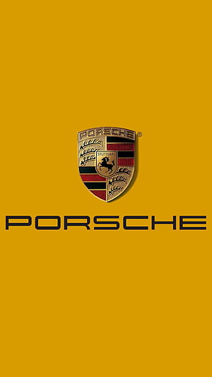 Porsche Crest Emblem on Solid Gold Background with Brand Wordmark HD phone wallpaper