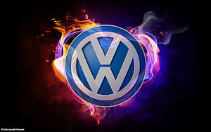 Volkswagen Logo Surrounded by Fiery Flames and Smoke HD wallpaper