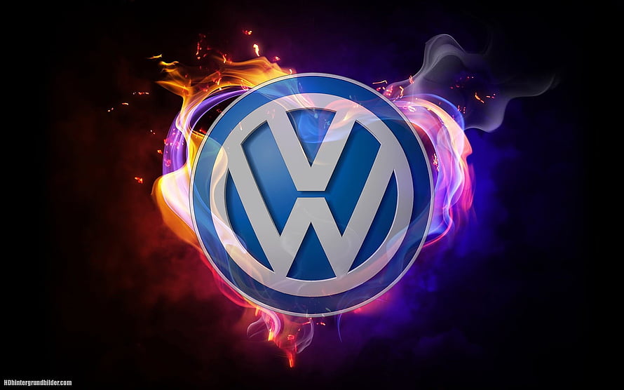 Volkswagen Logo Surrounded by Fiery Flames and Smoke HD wallpaper