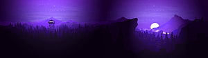 Purple Night Mountain Landscape With Fire Tower And Full Moon HD wallpaper