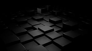 Abstract 3D Black Cube Grid with Dramatic Lighting and Minimalist Geometric Pattern HD wallpaper