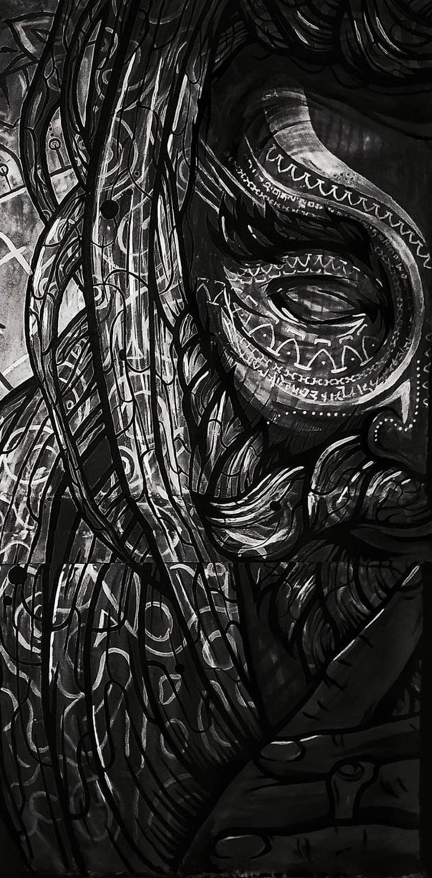 Ravana Dark Tribal Illustration with Intricate Black and White Patterns HD phone wallpaper
