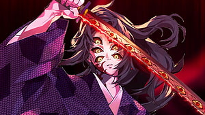 Kokushibo Demon Slayer Anime Character with Glowing Eyes and Sword HD wallpaper