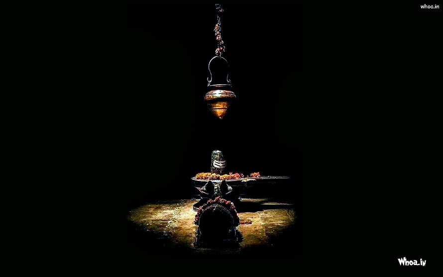 Lord Shiva Shivling and Nandi Statue in Dark Temple Setting HD wallpaper