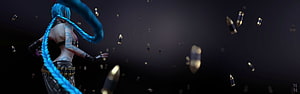 Jinx from League of Legends with blue braids and floating bullets in a dark cinematic scene HD wallpaper