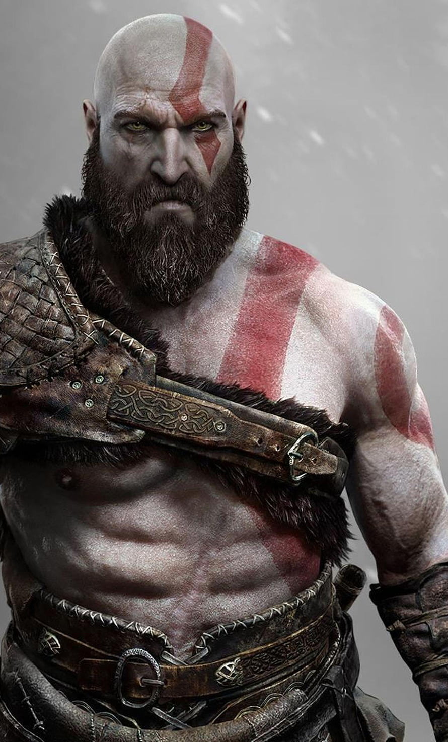 Kratos God of War Portrait With Red War Paint And Fur Armor HD phone wallpaper