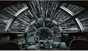 Spaceship Cockpit Interior With Starfield View Through Curved Windows HD wallpaper