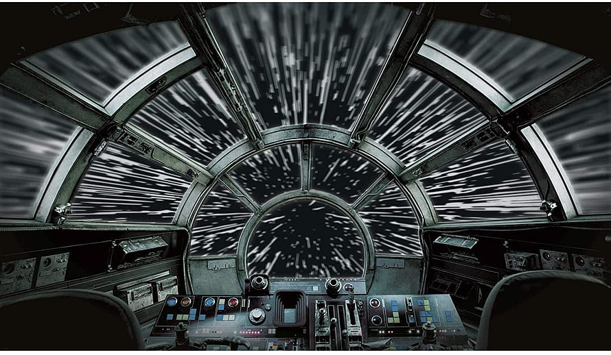 Spaceship Cockpit Interior With Starfield View Through Curved Windows HD wallpaper