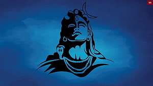 Blue Silhouette of Lord Shiva with Crescent Moon and Snake HD wallpaper