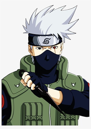 Kakashi Hatake with Sharingan Eye Holding Kunai in Green Flak Jacket HD phone wallpaper