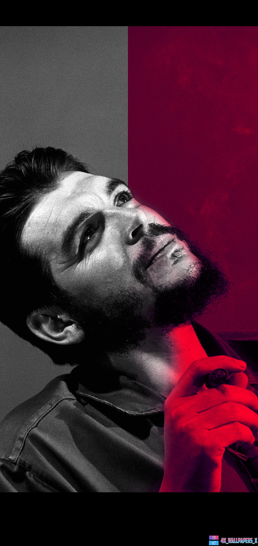 Che Guevara Portrait with Red and Black Split Background HD phone wallpaper