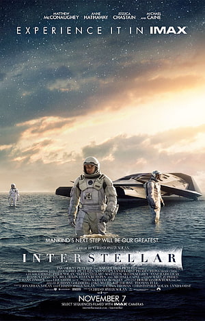 Interstellar Movie Poster Featuring Astronauts Walking Through Water Near Spaceship HD phone wallpaper