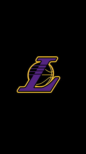 Los Angeles Lakers Team Logo in Purple and Gold on Black Background HD phone wallpaper
