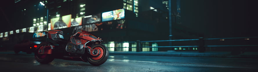Futuristic Red Motorcycle in Neon City Night Scene HD wallpaper