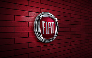 Fiat 3D Chrome Emblem on Red Brick Wall HD wallpaper