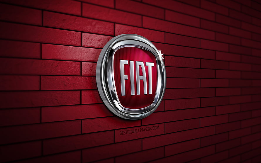 Fiat 3D Chrome Emblem on Red Brick Wall HD wallpaper