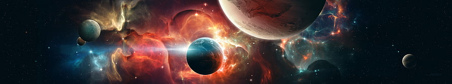 Vibrant Cosmic Nebula With Multiple Planets And Starlight In Deep Space HD wallpaper